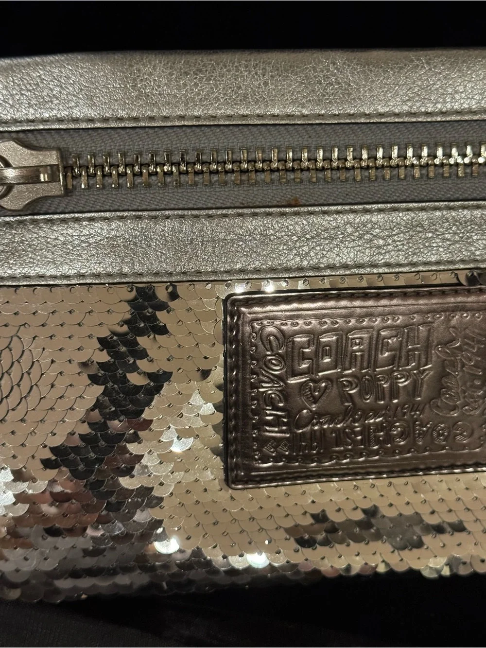 Vintage Coach Poppy Silver Sequin Wristlet